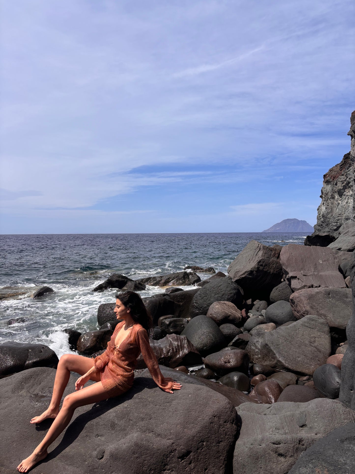 VULCANO BEACH COVER UP - Copricostume in Lamé Trasparente con Scollo a V | Filicudi Beachwear